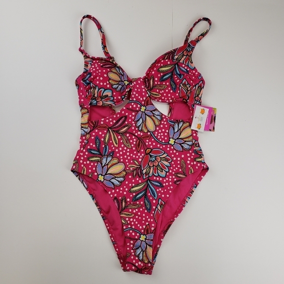 Tabitha Brown x Target Pink Floral Cutout One Piece Swimsuit size XS NEW - Picture 1 of 11